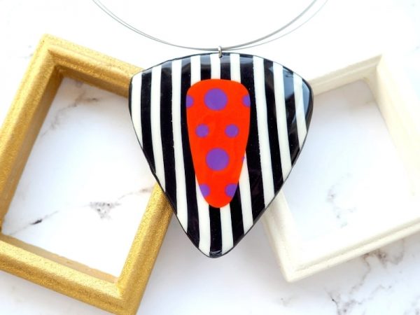 Pendentif bombé pois rayures chevrons